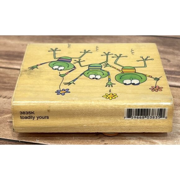 2008 PENNY BLACK 3835K TOADILY YOURS WOOD MOUNTED RUBBER STAMP TOAD FROG LOVE - Picture 4 of 6